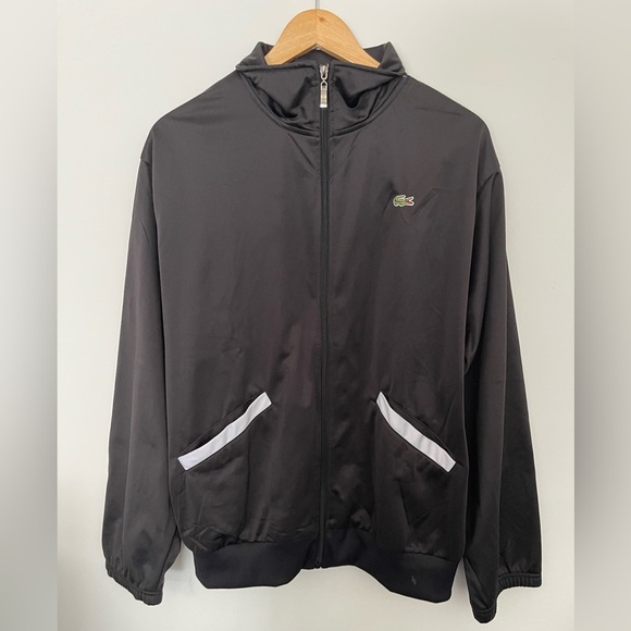 Vintage Lacoste Mens Track Jacket Windbreaker Size M Black Retro Full-Zip - Picture 1 of 6